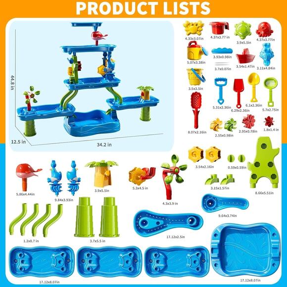 Water Table for Kids Ages 3-5 4-8, 6-Tier Rotatable Rain Shower Splash Pond - Picture 3 of 4